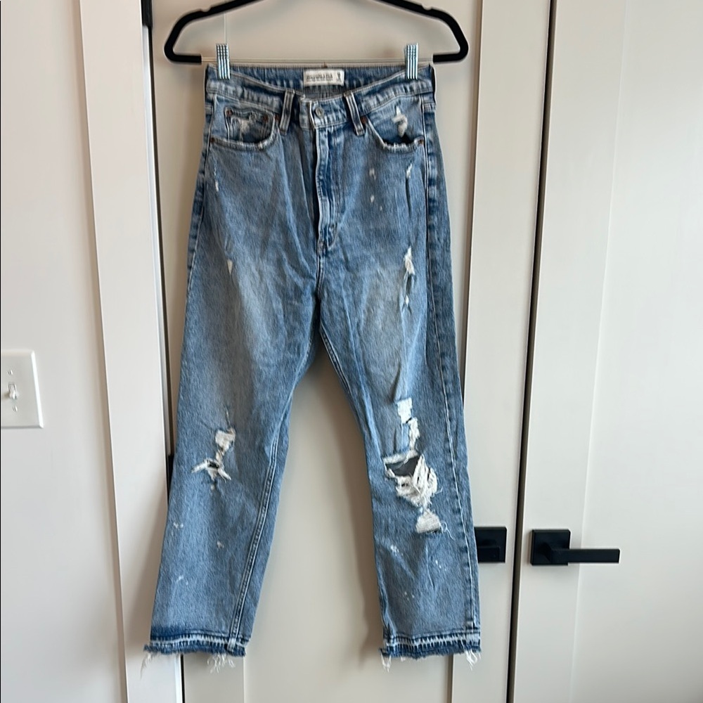 Abercrombie & Fitch Blue Straight Leg Vintage Distressed Jeans